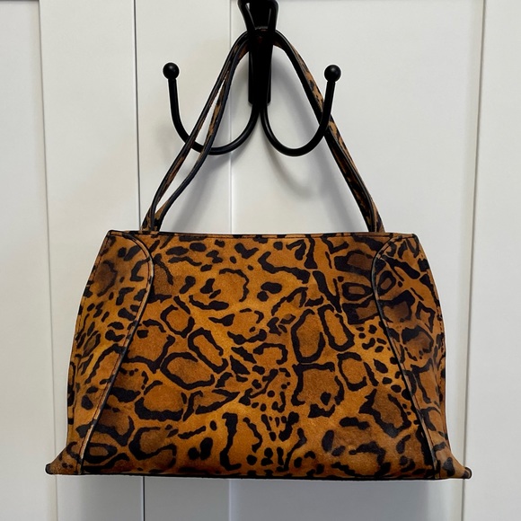 By Far Charlotte Leopard Print Suede Top Handle Mini Bag - Picture 3 of 13
